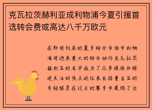 克瓦拉茨赫利亚成利物浦今夏引援首选转会费或高达八千万欧元